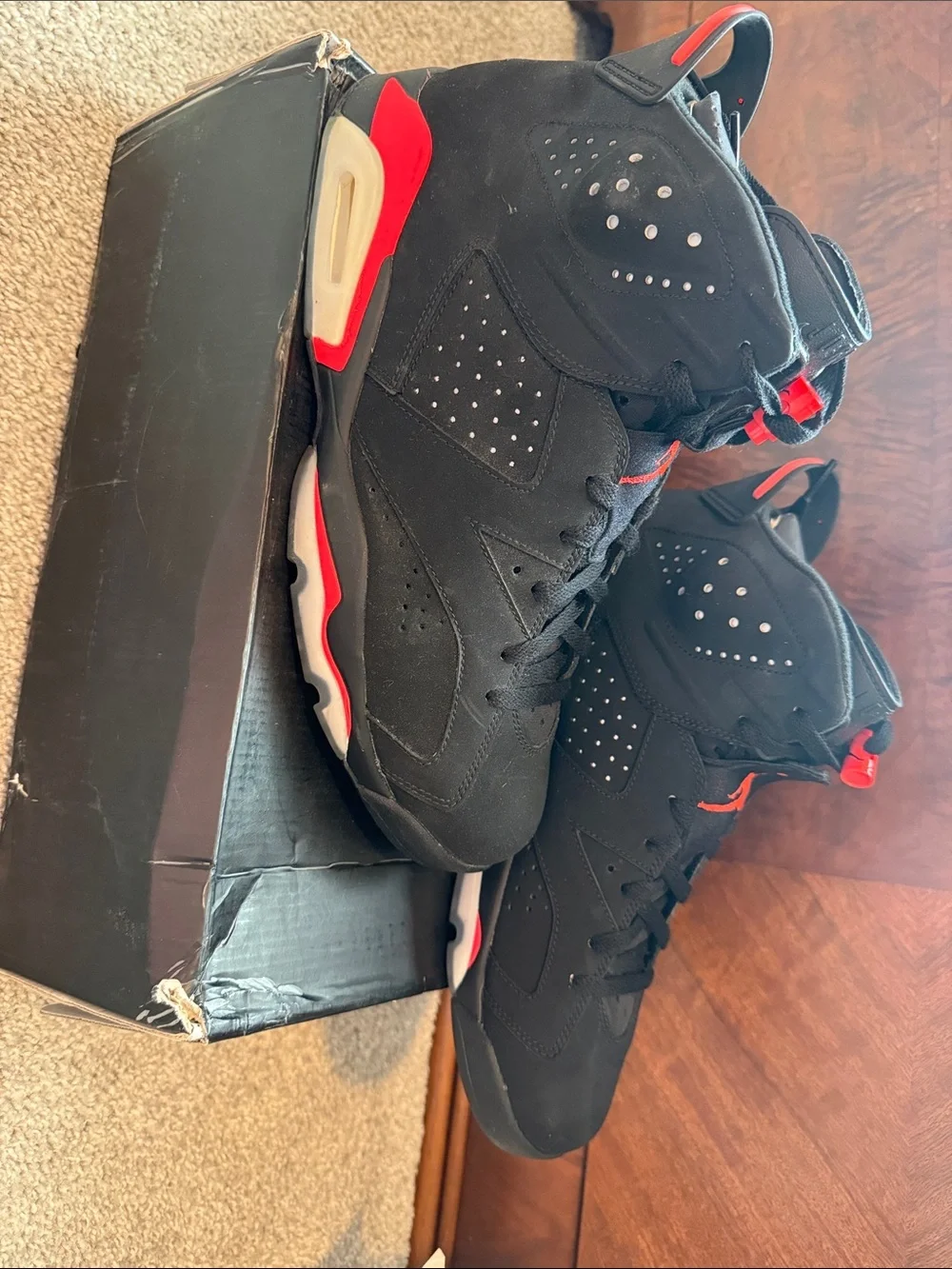Air Jordan 6 Retro “Black Infared” Men’s Black with Red Accents Sneakers